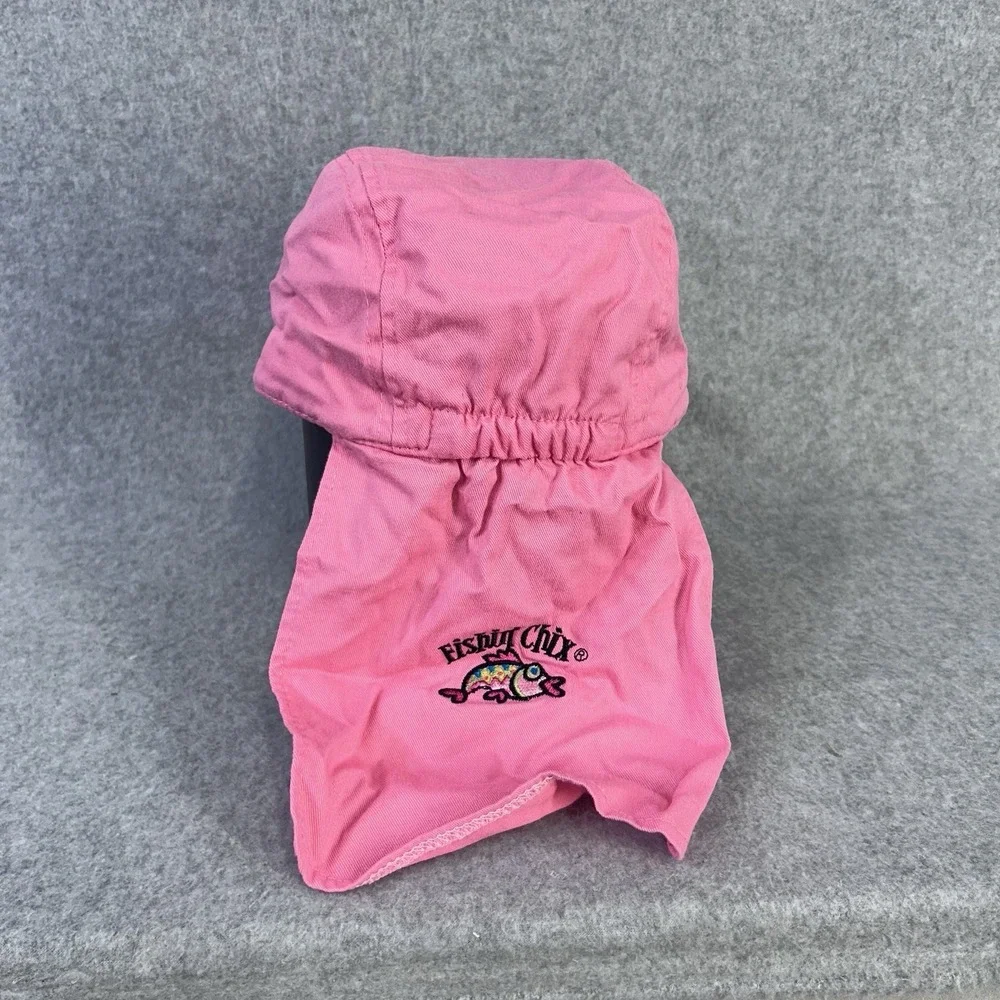 Fishin Chix Pink Fishing Sun Hat Cap Neck Flap Embroidered Fish Womens Outdoor